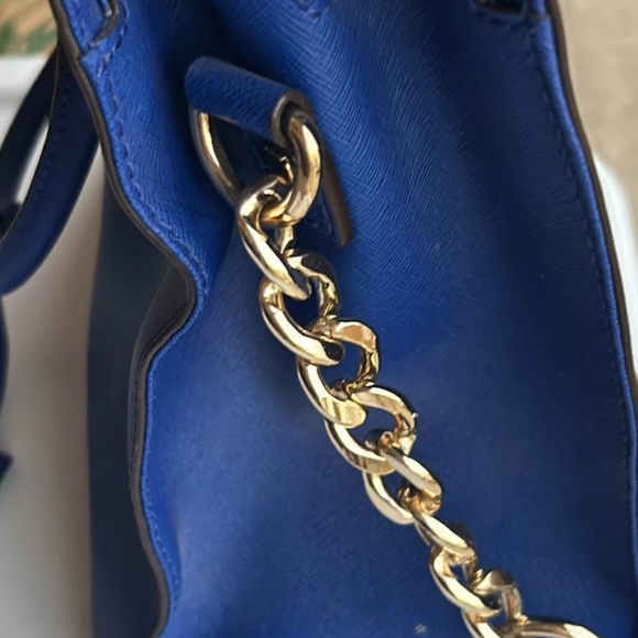 Michael Kors Large Saffiano Leather Sapphire Satchel Purse - Picture 3 of 7